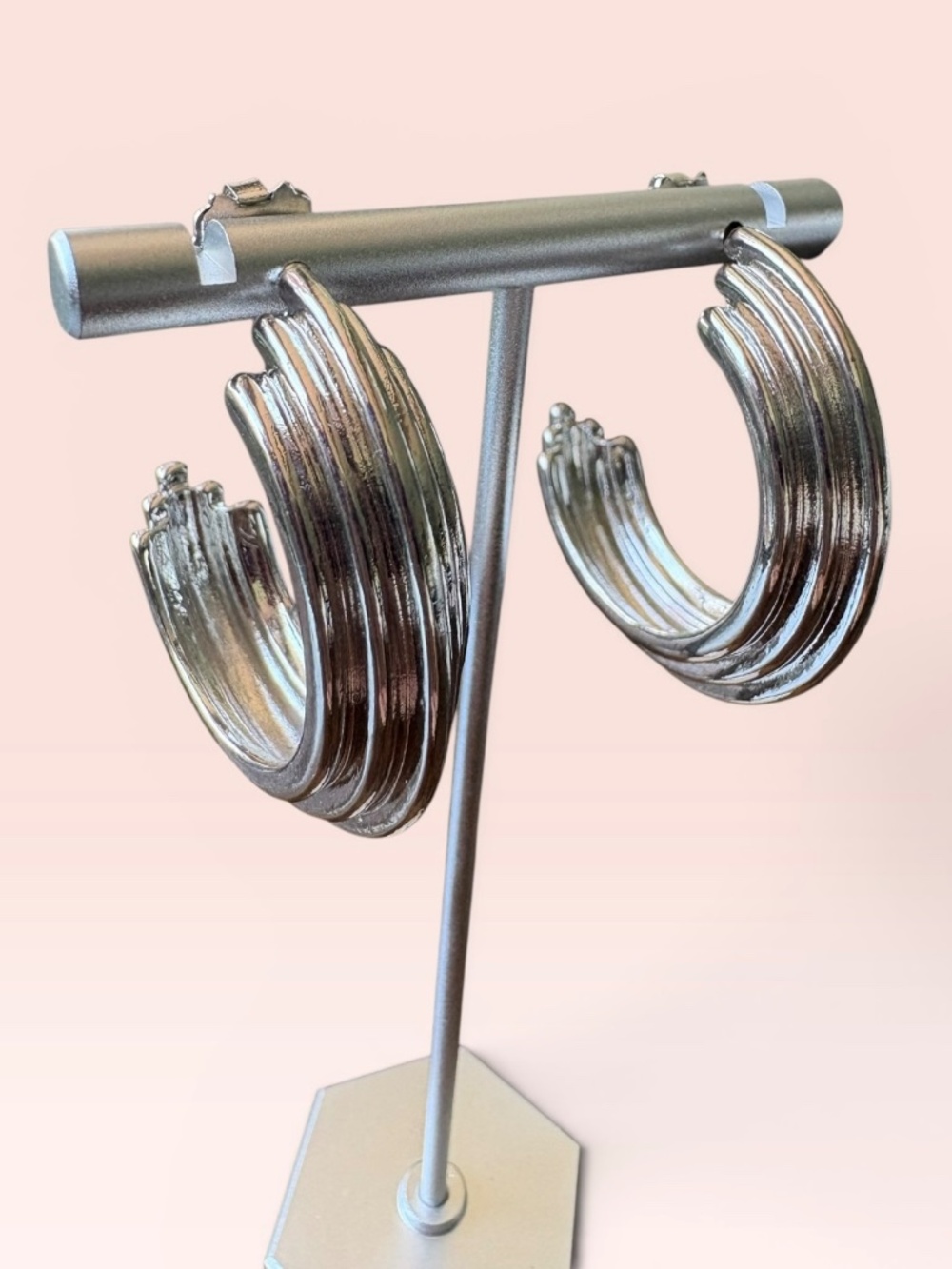 Open Edit Large Silver Tone Hoop Earrings